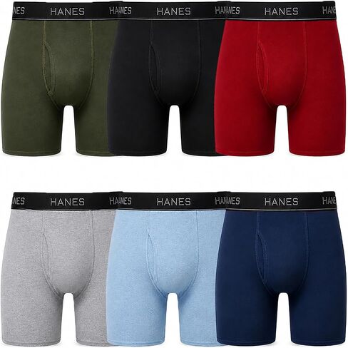 Hanes mens Underwear Boxer Briefs Pack, Cool & Breathable Cotton Moisture-wicking Underwear for Men, No Ride Up - Heather Blue/Red/Black - 6 Pack - 3X-Large in Kuwait
