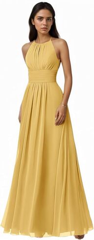 Halter Chiffon Bridesmaid Dress for Women 2026 Pleated A Line Formal Evening Party Gown Sleeveless Maxi Gowns in Saudi Arabia