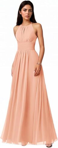 Halter Chiffon Bridesmaid Dress for Women 2026 Pleated A Line Formal Evening Party Gown Sleeveless Maxi Gowns in Saudi Arabia