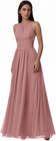 Halter Chiffon Bridesmaid Dress for Women 2026 Pleated A Line Formal Evening Party Gown Sleeveless Maxi Gowns in Saudi Arabia