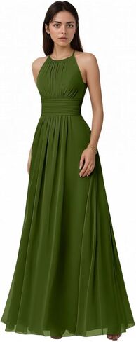 Halter Chiffon Bridesmaid Dress for Women 2026 Pleated A Line Formal Evening Party Gown Sleeveless Maxi Gowns in Saudi Arabia