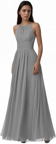 Halter Chiffon Bridesmaid Dress for Women 2026 Pleated A Line Formal Evening Party Gown Sleeveless Maxi Gowns in Saudi Arabia