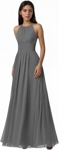 Halter Chiffon Bridesmaid Dress for Women 2026 Pleated A Line Formal Evening Party Gown Sleeveless Maxi Gowns in Saudi Arabia