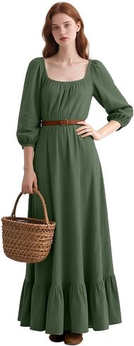 Womens Renaissance Maxi Dress Ruffle Hem Medieval Fantasy Costume for Halloween Ren Faire Cosplay in Saudi Arabia