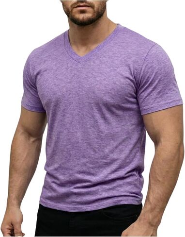 Mens Shirts Classic V Neck T Shirts Short Sleeve Soft Comfortable T-Shirt Breathable Solid Colour Tops for Daily Work in Saudi Arabia