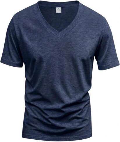 Mens Shirts Classic V Neck T Shirts Short Sleeve Soft Comfortable T-Shirt Breathable Solid Colour Tops for Daily Work in Saudi Arabia