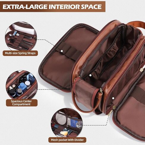 Personalized Travel Toiletry Bag for Men, Father Day Gifts, Engraved Initials Waterproof PU Leather Toiletry Bag, Large Capacity Portable Shaving Bag, Unique Birthday Gift for Men Dad Husband Him,M in Kuwait