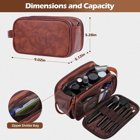 Personalized Travel Toiletry Bag for Men, Father Day Gifts, Engraved Initials Waterproof PU Leather Toiletry Bag, Large Capacity Portable Shaving Bag, Unique Birthday Gift for Men Dad Husband Him,M in Kuwait