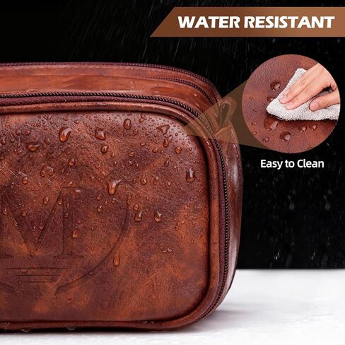 Personalized Travel Toiletry Bag for Men, Father Day Gifts, Engraved Initials Waterproof PU Leather Toiletry Bag, Large Capacity Portable Shaving Bag, Unique Birthday Gift for Men Dad Husband Him,M in Kuwait