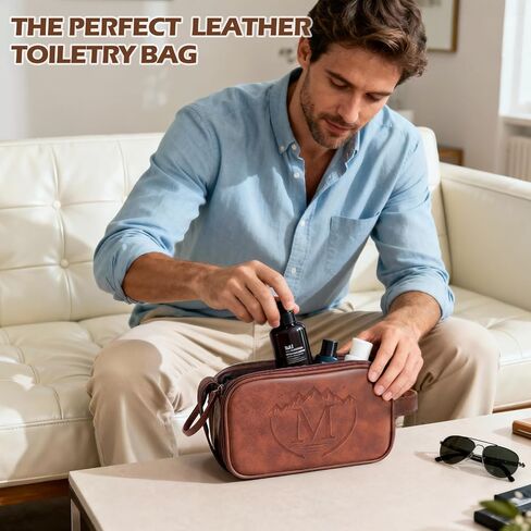 Personalized Travel Toiletry Bag for Men, Father Day Gifts, Engraved Initials Waterproof PU Leather Toiletry Bag, Large Capacity Portable Shaving Bag, Unique Birthday Gift for Men Dad Husband Him,M in Kuwait