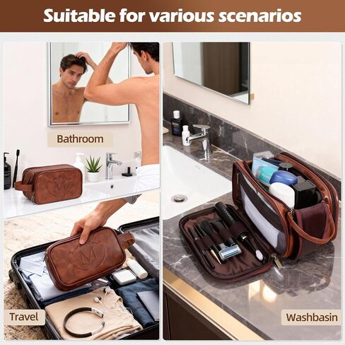 Personalized Travel Toiletry Bag for Men, Father Day Gifts, Engraved Initials Waterproof PU Leather Toiletry Bag, Large Capacity Portable Shaving Bag, Unique Birthday Gift for Men Dad Husband Him,M in Kuwait
