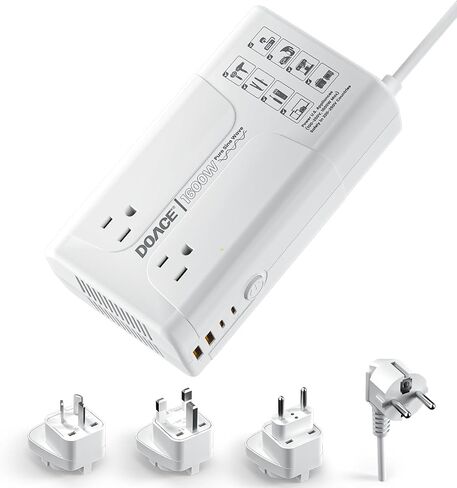 1600W Pure Sine Wave Voltage Converter US to Europe for Hair Dryer Straightener Curling Iron-220V to 110V Converter for European Travel, 6 in1 Power Converter Adapter Combo with UK/AU/EU Plug Adapters in Saudi Arabia
