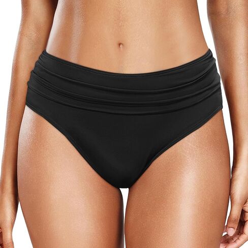 Womens Bikini Bottoms Full Coverage Mid Rise Ruched Swim Bottom Tummy Control Bathing Suit Swimsuit Bottoms in Saudi Arabia