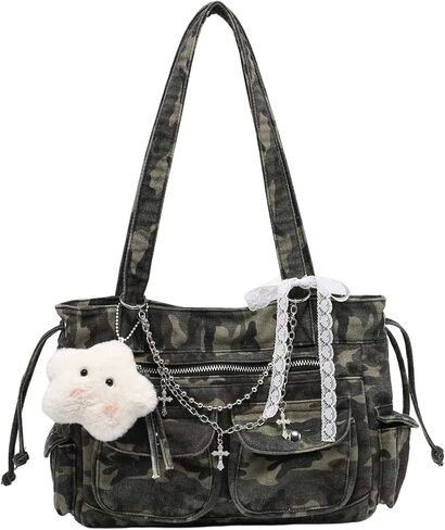WDIRARA Women's Camo Pattern Tote Bags Multi Pockets Shoulder Bag Y2k Handbag in Kuwait