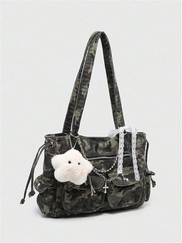 WDIRARA Women's Camo Pattern Tote Bags Multi Pockets Shoulder Bag Y2k Handbag in Kuwait