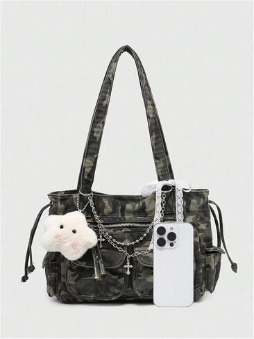 WDIRARA Women's Camo Pattern Tote Bags Multi Pockets Shoulder Bag Y2k Handbag in Kuwait