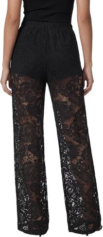 Vrtige Women's Floral Lace Sheer See Through Sexy Long Pants Trousers with Shorts in Kuwait