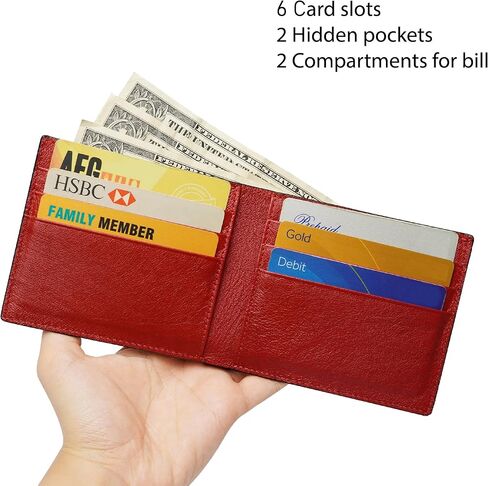 Black-Red Ostrich Skin Leather Bifold Wallet For Men Slim Passcase Double Side RFID Blocking Front Pocket Security and Durable Ostrich Exotic Leather Luxury Wallet Large Capacity Card Holder Handmade in Kuwait