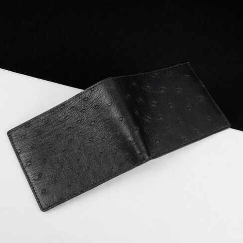 Black-Red Ostrich Skin Leather Bifold Wallet For Men Slim Passcase Double Side RFID Blocking Front Pocket Security and Durable Ostrich Exotic Leather Luxury Wallet Large Capacity Card Holder Handmade in Kuwait
