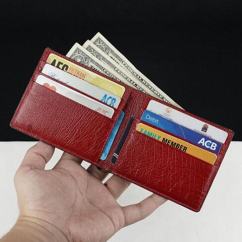 Black-Red Ostrich Skin Leather Bifold Wallet For Men Slim Passcase Double Side RFID Blocking Front Pocket Security and Durable Ostrich Exotic Leather Luxury Wallet Large Capacity Card Holder Handmade in Kuwait