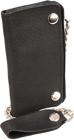 Milwaukee Leather MLW7883 Men's 6" Black Premium Leather Soft Biker Wallet - Bi-Fold Anti-Theft Stainless Steel Chain in Kuwait
