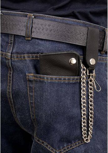 Milwaukee Leather MLW7883 Men's 6" Black Premium Leather Soft Biker Wallet - Bi-Fold Anti-Theft Stainless Steel Chain in Kuwait