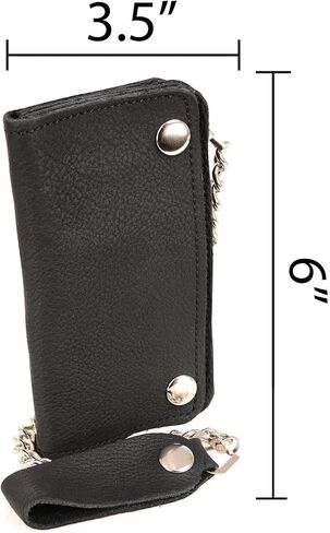 Milwaukee Leather MLW7883 Men's 6" Black Premium Leather Soft Biker Wallet - Bi-Fold Anti-Theft Stainless Steel Chain in Kuwait