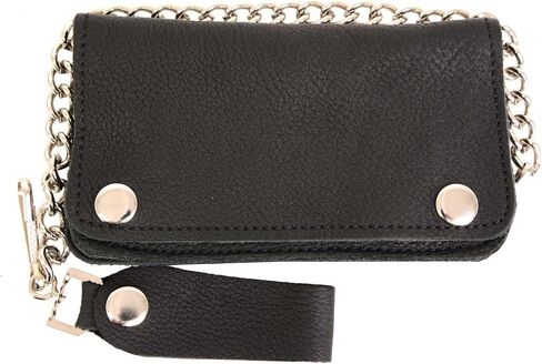 Milwaukee Leather MLW7883 Men's 6" Black Premium Leather Soft Biker Wallet - Bi-Fold Anti-Theft Stainless Steel Chain in Kuwait