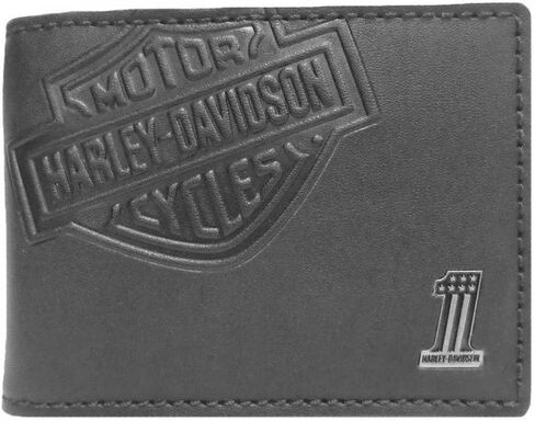 Harley-Davidson Mens Embossed Bar & Shield Cash Clip Wallet, Black CR2375L-BLACK in Kuwait