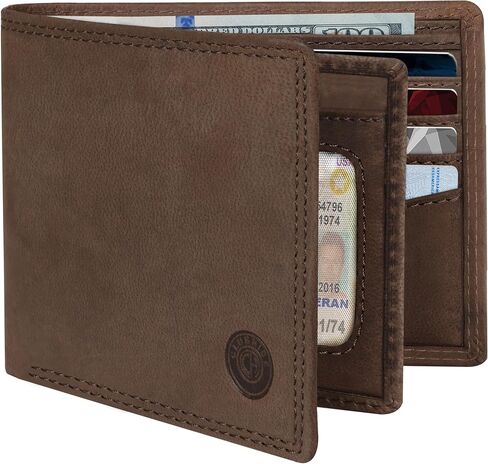 Mens Wallet Genuine Leather Bifold RFID Blocking Wallet for Men with Ultra Strong Stitching 1 ID Window 13 Card Holders 2 cash pockets 1 Gift Box in Kuwait