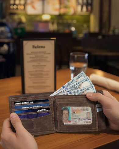 Mens Wallet Genuine Leather Bifold RFID Blocking Wallet for Men with Ultra Strong Stitching 1 ID Window 13 Card Holders 2 cash pockets 1 Gift Box in Kuwait