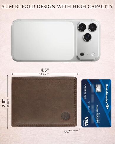 Mens Wallet Genuine Leather Bifold RFID Blocking Wallet for Men with Ultra Strong Stitching 1 ID Window 13 Card Holders 2 cash pockets 1 Gift Box in Kuwait