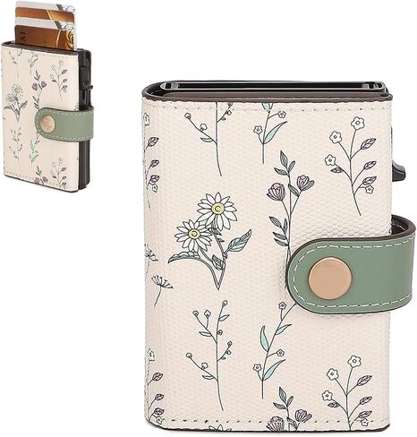 Small Wallet for Women, RFID Blocking Pop Up Card Case Wallet, Floral Trifold Card Holder with Snap Closure, Compact Slim Mini Leather Wallet for Purse (Green) in Saudi Arabia
