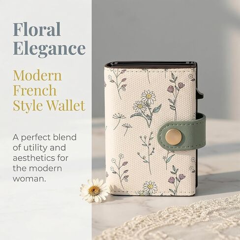 Small Wallet for Women, RFID Blocking Pop Up Card Case Wallet, Floral Trifold Card Holder with Snap Closure, Compact Slim Mini Leather Wallet for Purse (Green) in Saudi Arabia