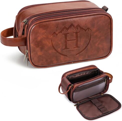Personalized Travel Toiletry Bag for Men, Father Day Gifts, Engraved Initials Waterproof PU Leather Toiletry Bag, Large Capacity Portable Shaving Bag, Unique Birthday Gift for Men Dad Husband Him,M in Kuwait