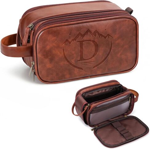 Personalized Travel Toiletry Bag for Men, Father Day Gifts, Engraved Initials Waterproof PU Leather Toiletry Bag, Large Capacity Portable Shaving Bag, Unique Birthday Gift for Men Dad Husband Him,M in Kuwait