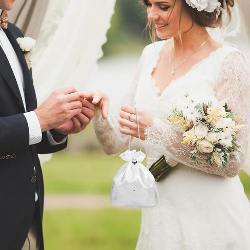 NUOBESTY Bridal Dolly Bag Satin Handbag with Pearl and Rhinestone Decoration Wedding Money Bag for Bride and Bridesmaid in Kuwait