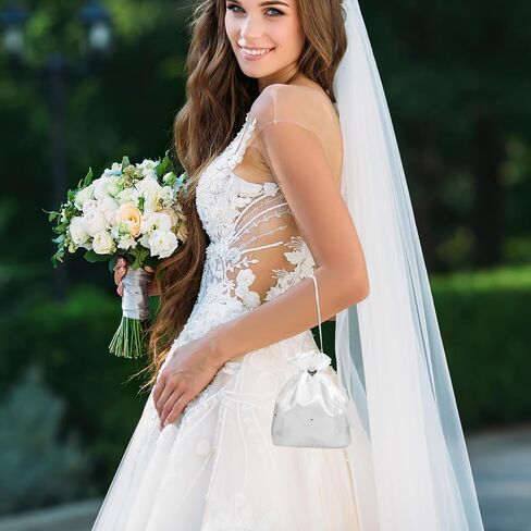 NUOBESTY Bridal Dolly Bag Satin Handbag with Pearl and Rhinestone Decoration Wedding Money Bag for Bride and Bridesmaid in Kuwait