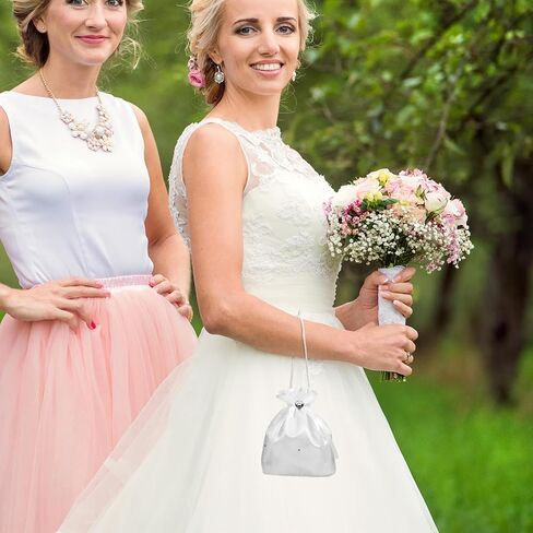 NUOBESTY Bridal Dolly Bag Satin Handbag with Pearl and Rhinestone Decoration Wedding Money Bag for Bride and Bridesmaid in Kuwait