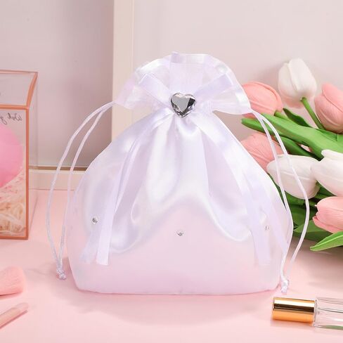NUOBESTY Bridal Dolly Bag Satin Handbag with Pearl and Rhinestone Decoration Wedding Money Bag for Bride and Bridesmaid in Kuwait