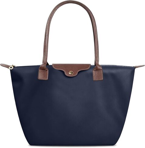 Nylon Tote Bag for Women, Lightweight Foldable Shoulder Tote with Zipper, Large Work Travel Bag for Everyday Use in Saudi Arabia