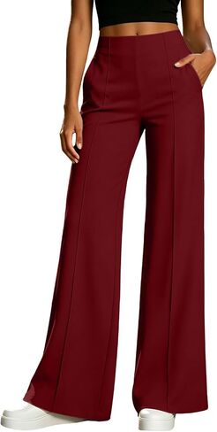 Dressy Stretchy Dress Pants Women Business Casual Pants | Stretchy Smooth Fabric, Vertical Seam Detail, Office Dress Pants For Women,, Straight Wide Leg, Multiple Color Options in Kuwait
