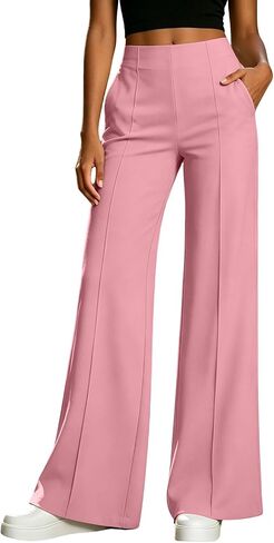 Dressy Stretchy Dress Pants Women Business Casual Pants | Stretchy Smooth Fabric, Vertical Seam Detail, Office Dress Pants For Women,, Straight Wide Leg, Multiple Color Options in Kuwait