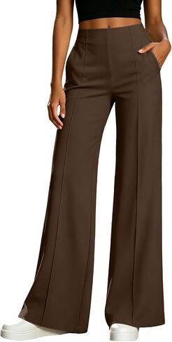 Dressy Stretchy Dress Pants Women Business Casual Pants | Stretchy Smooth Fabric, Vertical Seam Detail, Office Dress Pants For Women,, Straight Wide Leg, Multiple Color Options in Kuwait