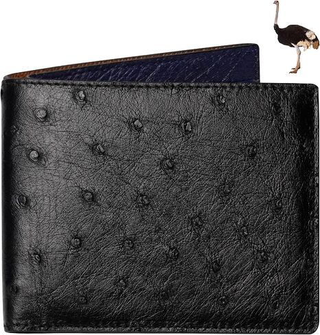 Black-Red Ostrich Skin Leather Bifold Wallet For Men Slim Passcase Double Side RFID Blocking Front Pocket Security and Durable Ostrich Exotic Leather Luxury Wallet Large Capacity Card Holder Handmade in Kuwait