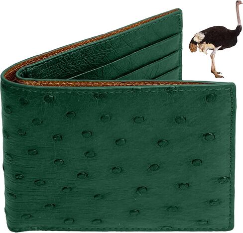 Black-Red Ostrich Skin Leather Bifold Wallet For Men Slim Passcase Double Side RFID Blocking Front Pocket Security and Durable Ostrich Exotic Leather Luxury Wallet Large Capacity Card Holder Handmade in Kuwait