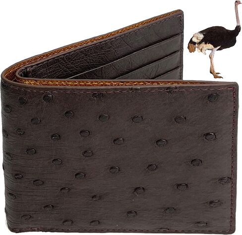 Black-Red Ostrich Skin Leather Bifold Wallet For Men Slim Passcase Double Side RFID Blocking Front Pocket Security and Durable Ostrich Exotic Leather Luxury Wallet Large Capacity Card Holder Handmade in Kuwait