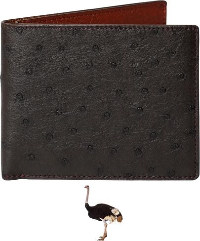 Black-Red Ostrich Skin Leather Bifold Wallet For Men Slim Passcase Double Side RFID Blocking Front Pocket Security and Durable Ostrich Exotic Leather Luxury Wallet Large Capacity Card Holder Handmade in Kuwait