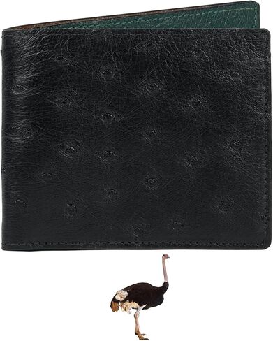 Black-Red Ostrich Skin Leather Bifold Wallet For Men Slim Passcase Double Side RFID Blocking Front Pocket Security and Durable Ostrich Exotic Leather Luxury Wallet Large Capacity Card Holder Handmade in Kuwait