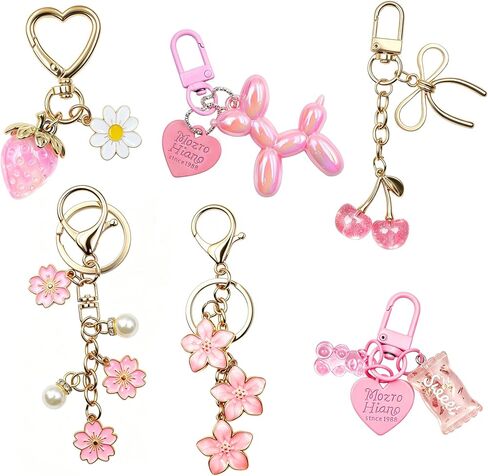 6 Pcs Bag Charms for Handbags, Cute Pink Purse Charms Keychain, Cherry Key Chain Strawberry/Bear/flowers Accessories for Women, Mother's Day in Saudi Arabia